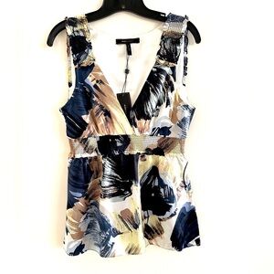 Lovely BCBG V neck blue multi colored  blouse size M